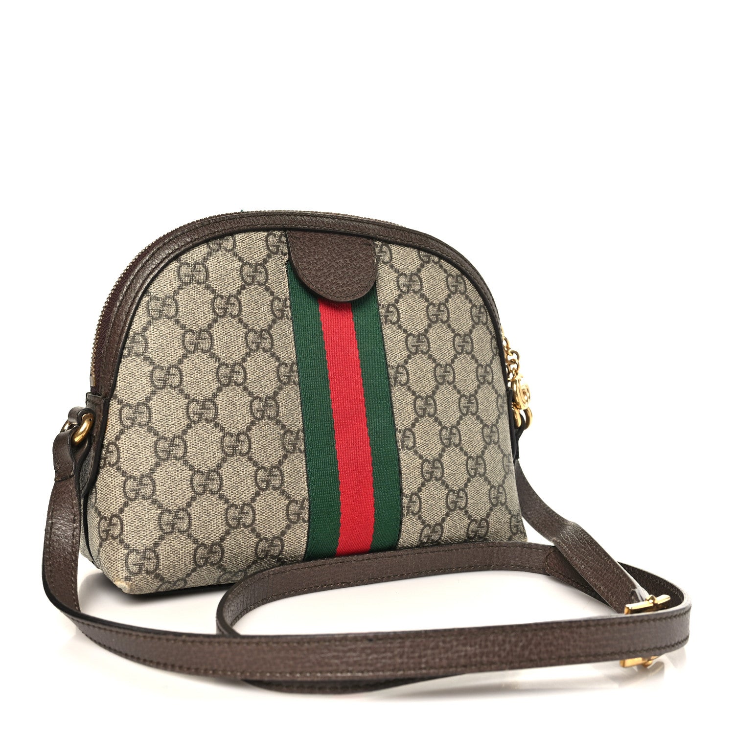 Gucci GG Supreme Monogram Textured Dollar Calfskin Web Small Ophidia Dome Shoulder Bag Beige Ebony New Acero 2 of 11