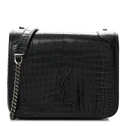 Saint Laurent Crocodile Embossed Lambskin Matelasse Monogram Niki Chain Wallet Black 1 of 11