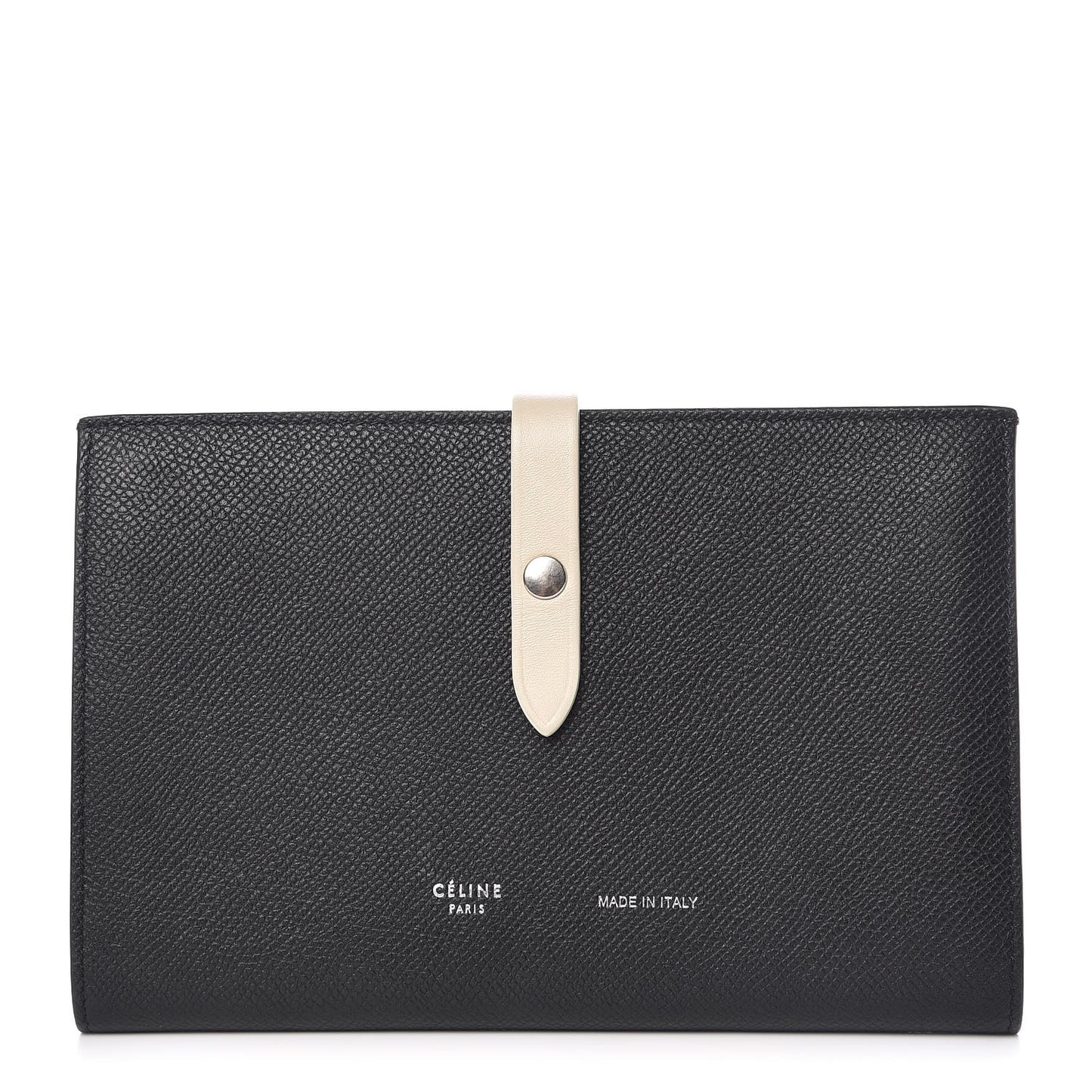 Grained Calfskin Large Multifunction Strap Wallet Black Chalk