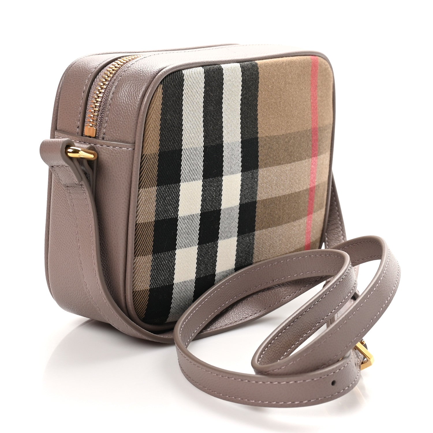 Burberry Giant Check Calfskin Small Camera Bag Grey Mink 3 of 9