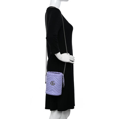 Gucci Calfskin Matelasse Heart Mini GG Marmont 2.0 Bucket Bag Lapis 2 of 10