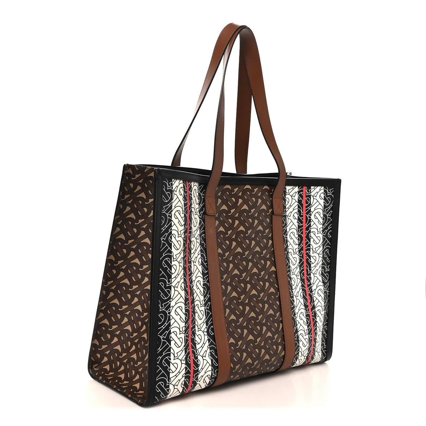 E-Canvas Monogram Stripe Book Tote Black Bridle Brown