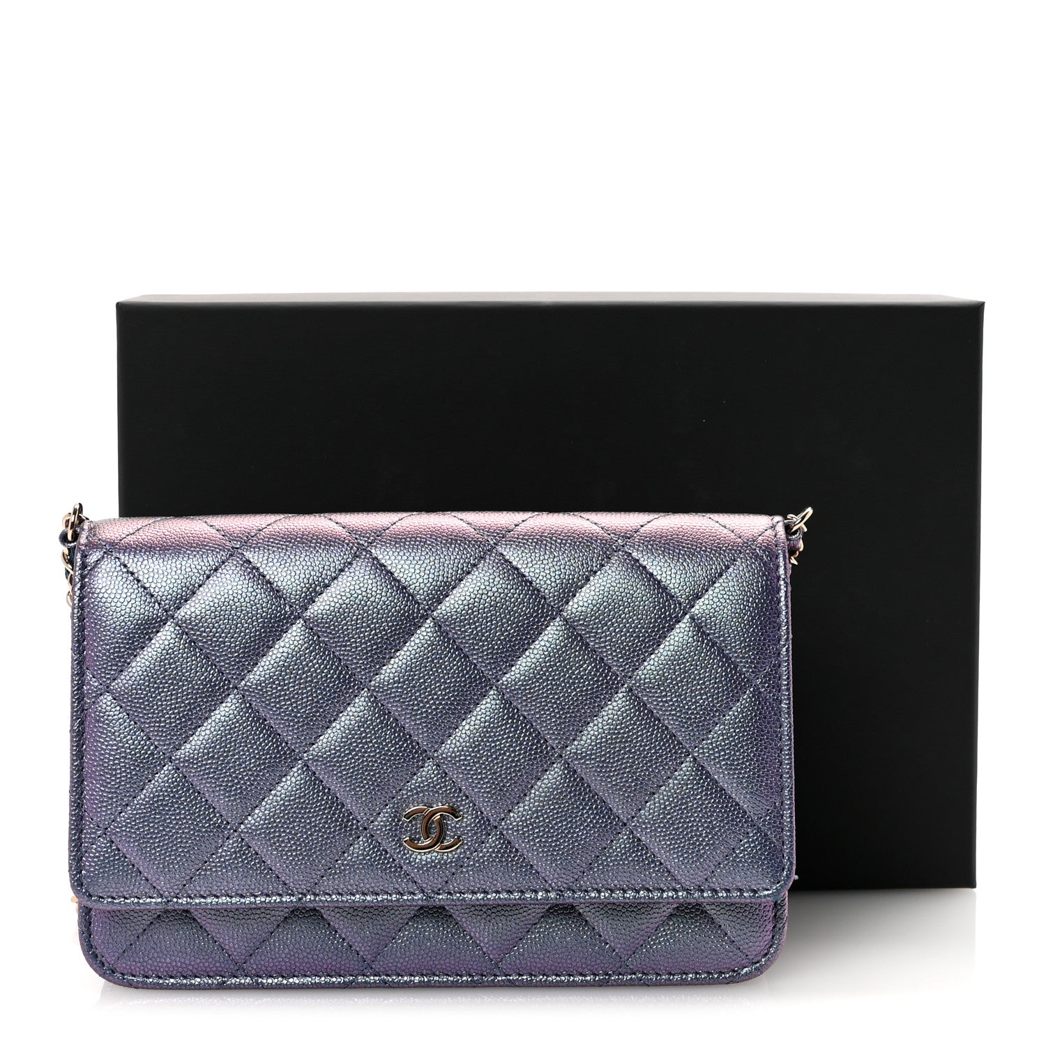 Chanel Iridescent Caviar Quilted Wallet on Chain WOC Dark Blue 12 of 12