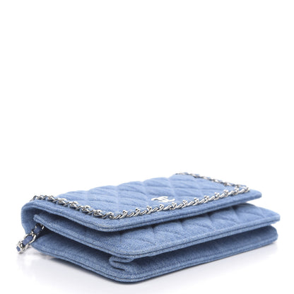 Chanel Denim Quilted Chain Around Wallet on Chain WOC Blue 4 of 10