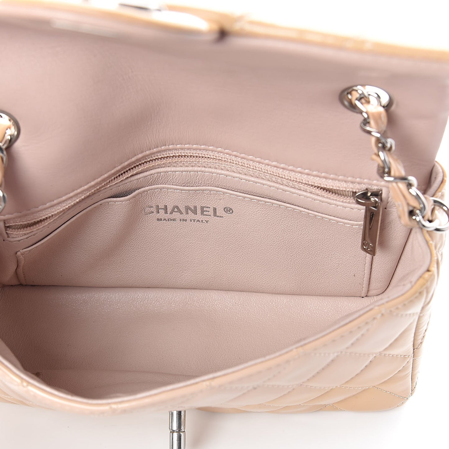 Patent Calfskin Quilted Mini Rectangular Flap Rose Clair