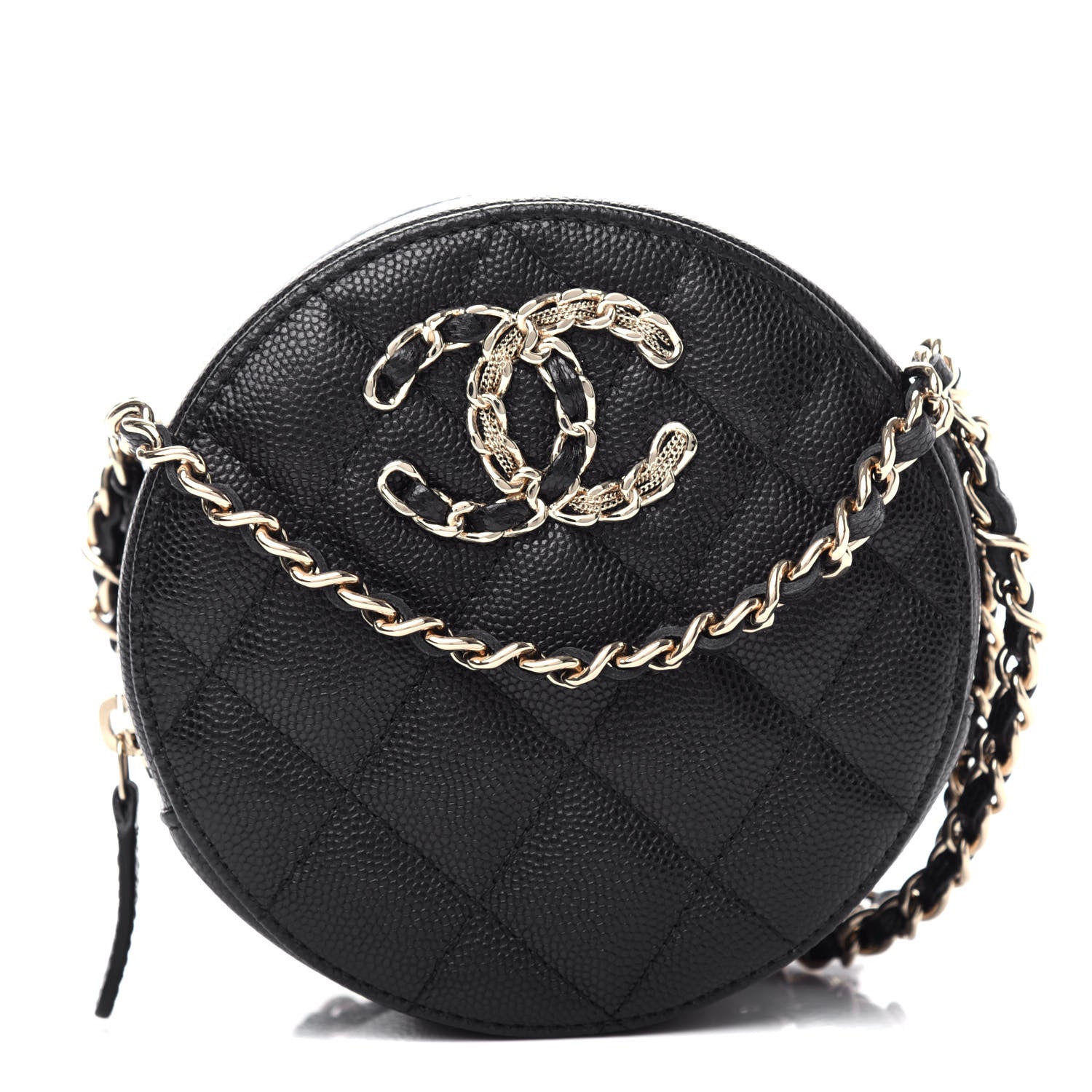 Chanel Caviar Quilted French New Wave Round Clutch With Chain Black 1 of 11