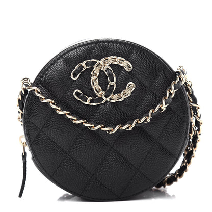 Chanel Caviar Quilted French New Wave Round Clutch With Chain Black 1 of 11