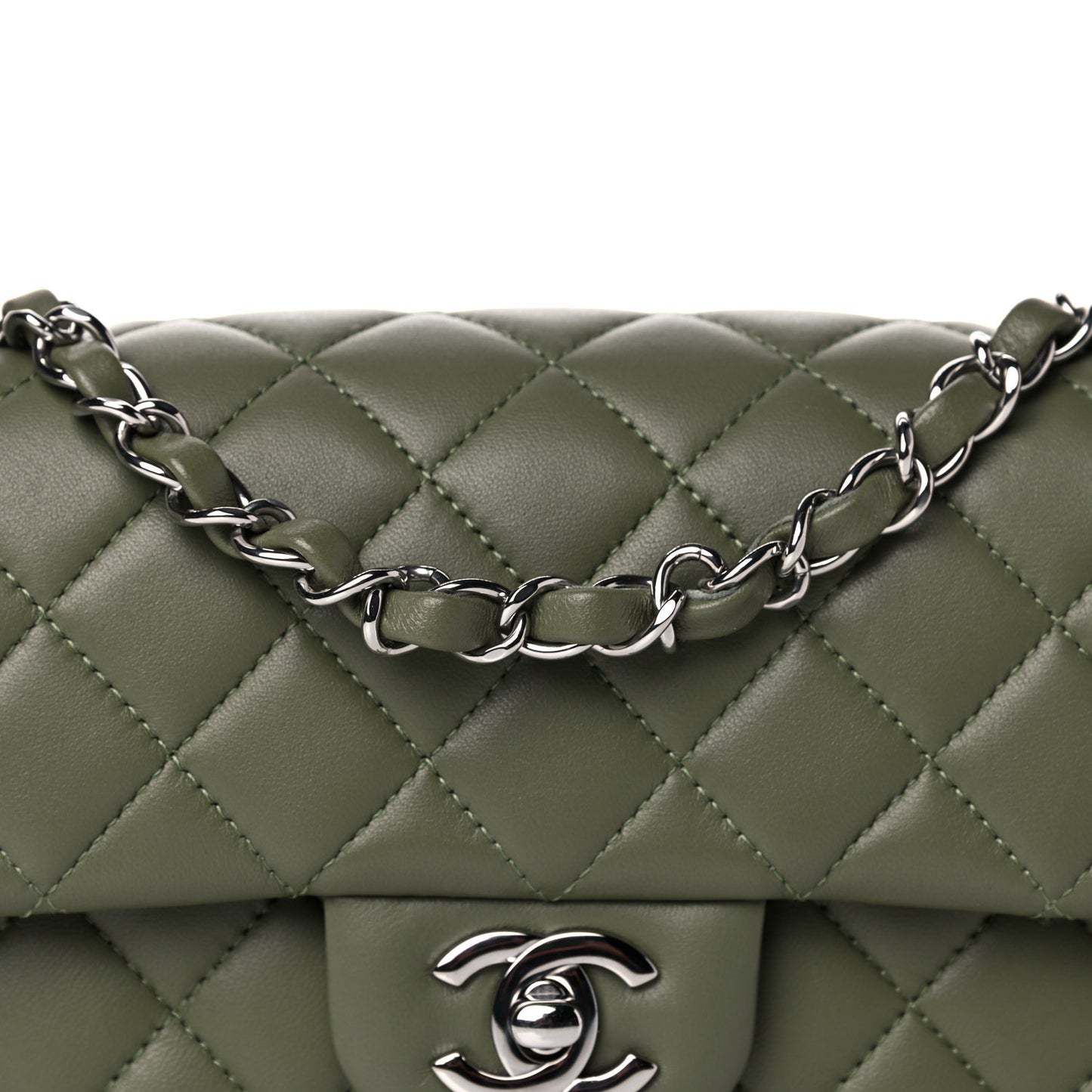 Lambskin Quilted Mini Rectangular Flap Green