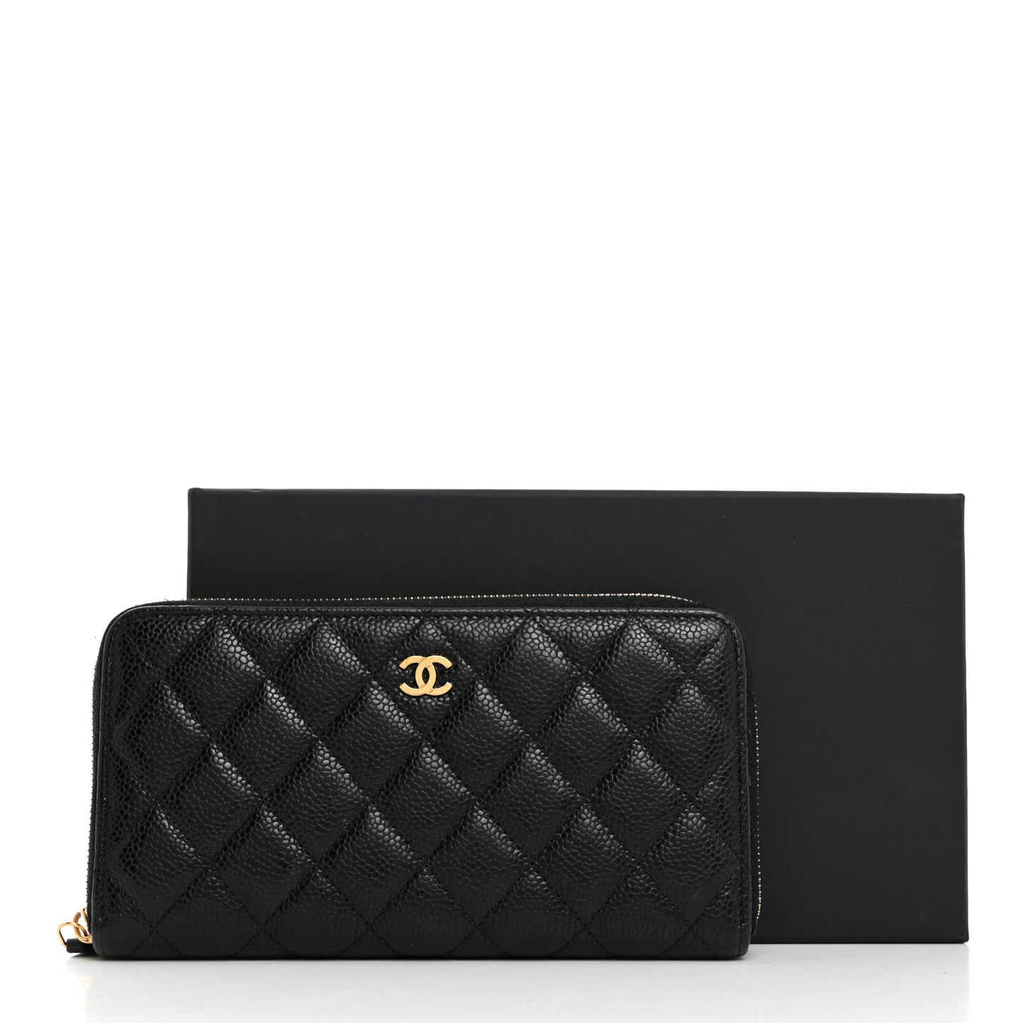 Caviar Quilted Large Gusset Zip Around Wallet Black
