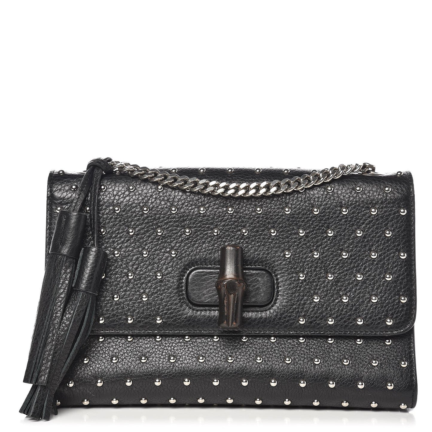 Calfskin Medium Studded Miss Bamboo Shoulder Bag Black