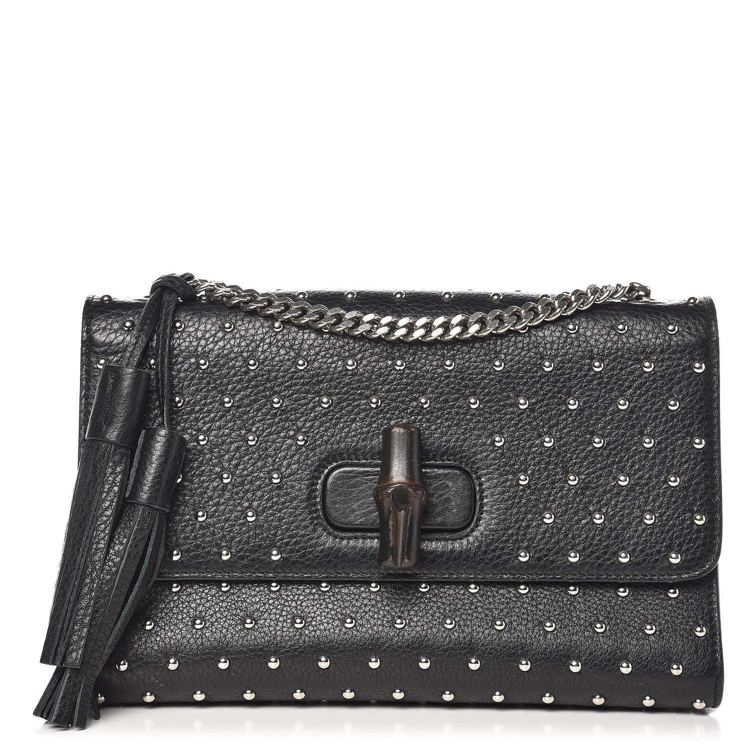 Gucci Calfskin Medium Studded Miss Bamboo Shoulder Bag Black 1 of 7
