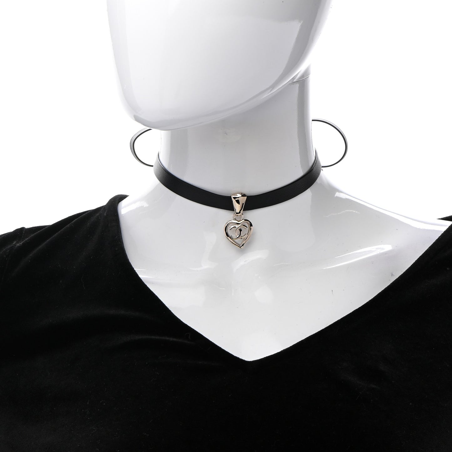 Lambskin CC Heart Choker Necklace Black