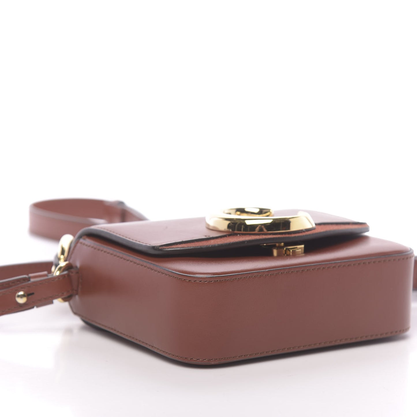 Shiny Calfskin Suede Mini C Bag Sepia Brown
