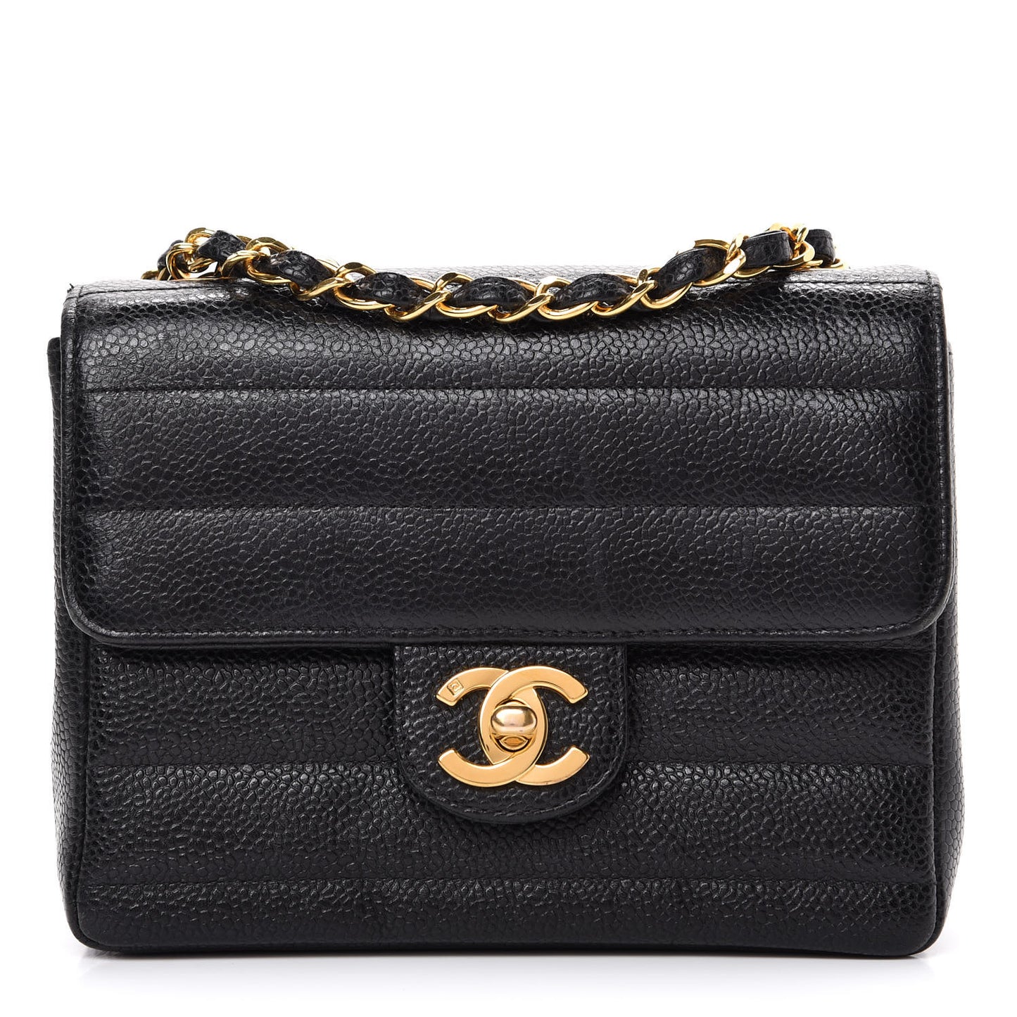 Caviar Horizontal Quilted Mini Square Flap Black
