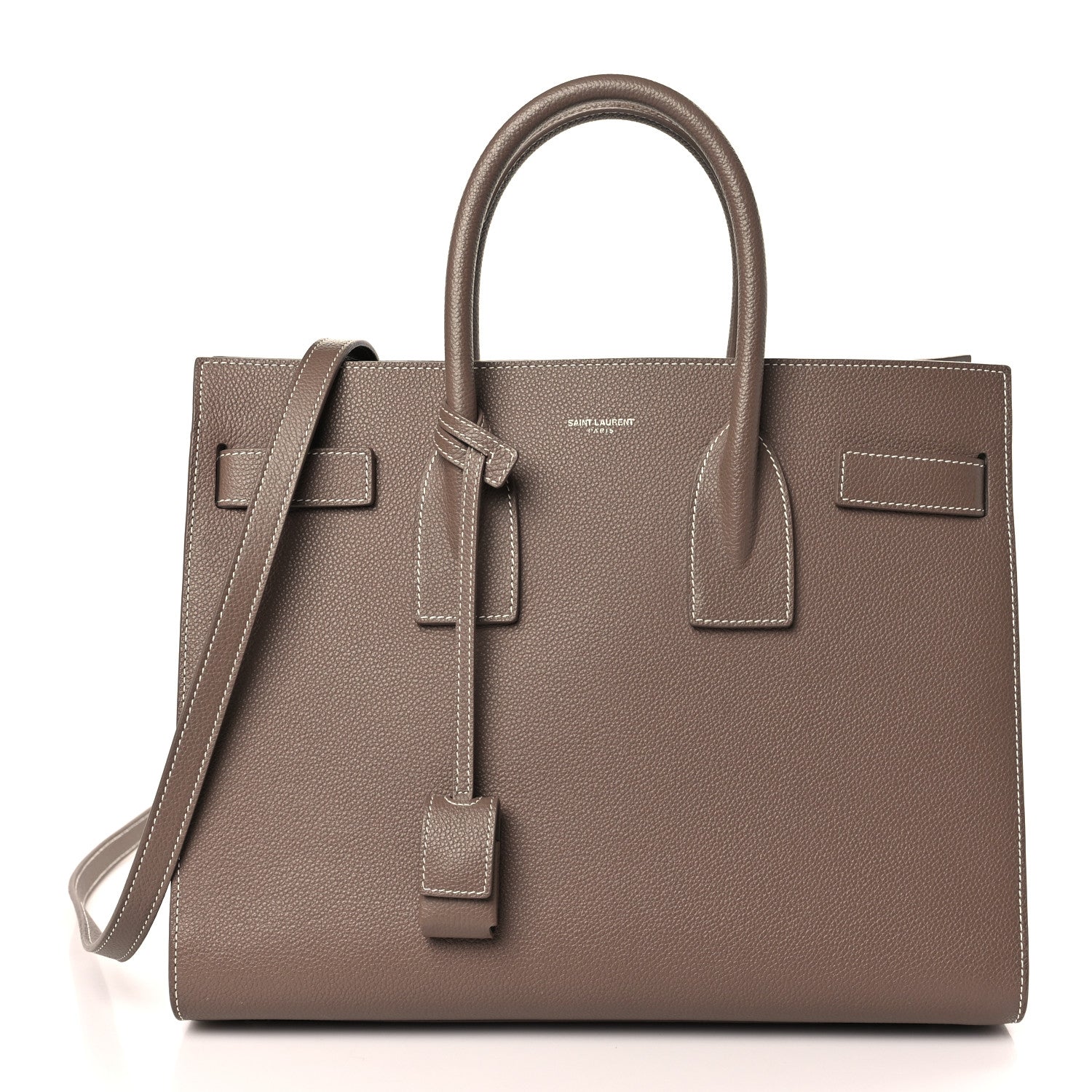 Saint Laurent Grained Calfskin Topstitch Small Classic Sac De Jour Taupe 3 of 9