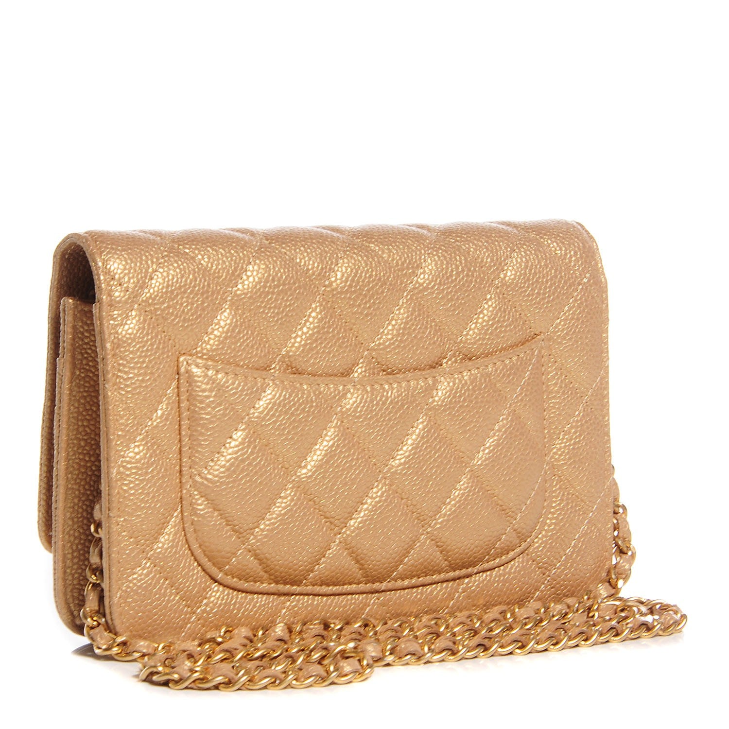 Chanel Pearly Caviar Quilted Wallet On Chain WOC Gold 3 of 9