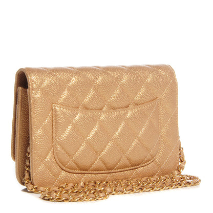 Chanel Pearly Caviar Quilted Wallet On Chain WOC Gold 3 of 9