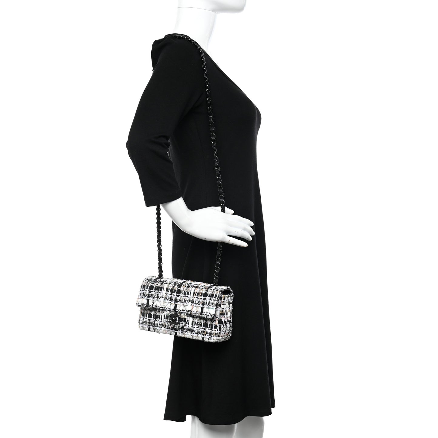 Tweed Quilted Mini Rectangular Flap White Black Multicolor