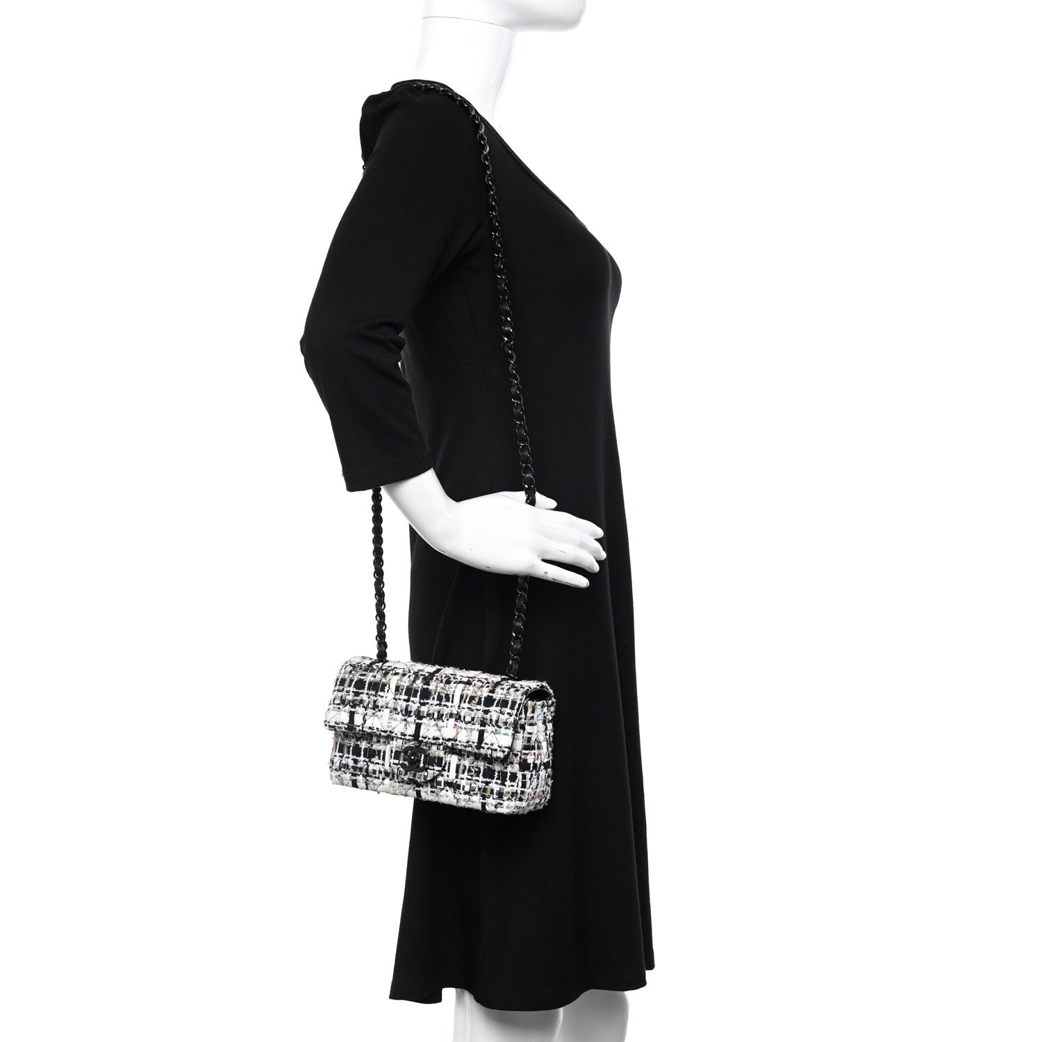 Chanel Tweed Quilted Mini Rectangular Flap White Black Multicolor 2 of 11
