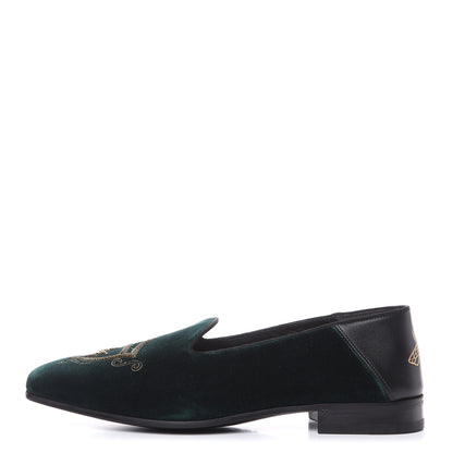 Gucci Velvet Crest Embroidered Mens Loafers 7.5 Green 1 of 9
