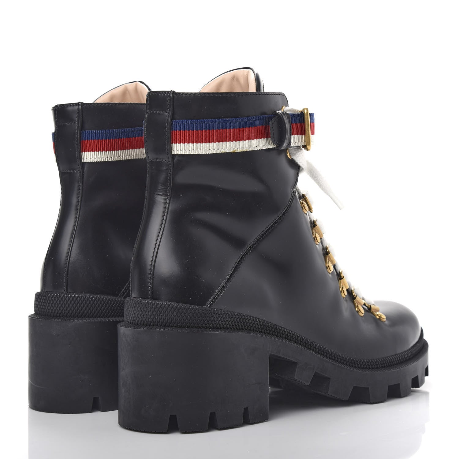 Gucci Calfskin Sylvie Web Lace Up Combat Boots 38 Black 4 of 11