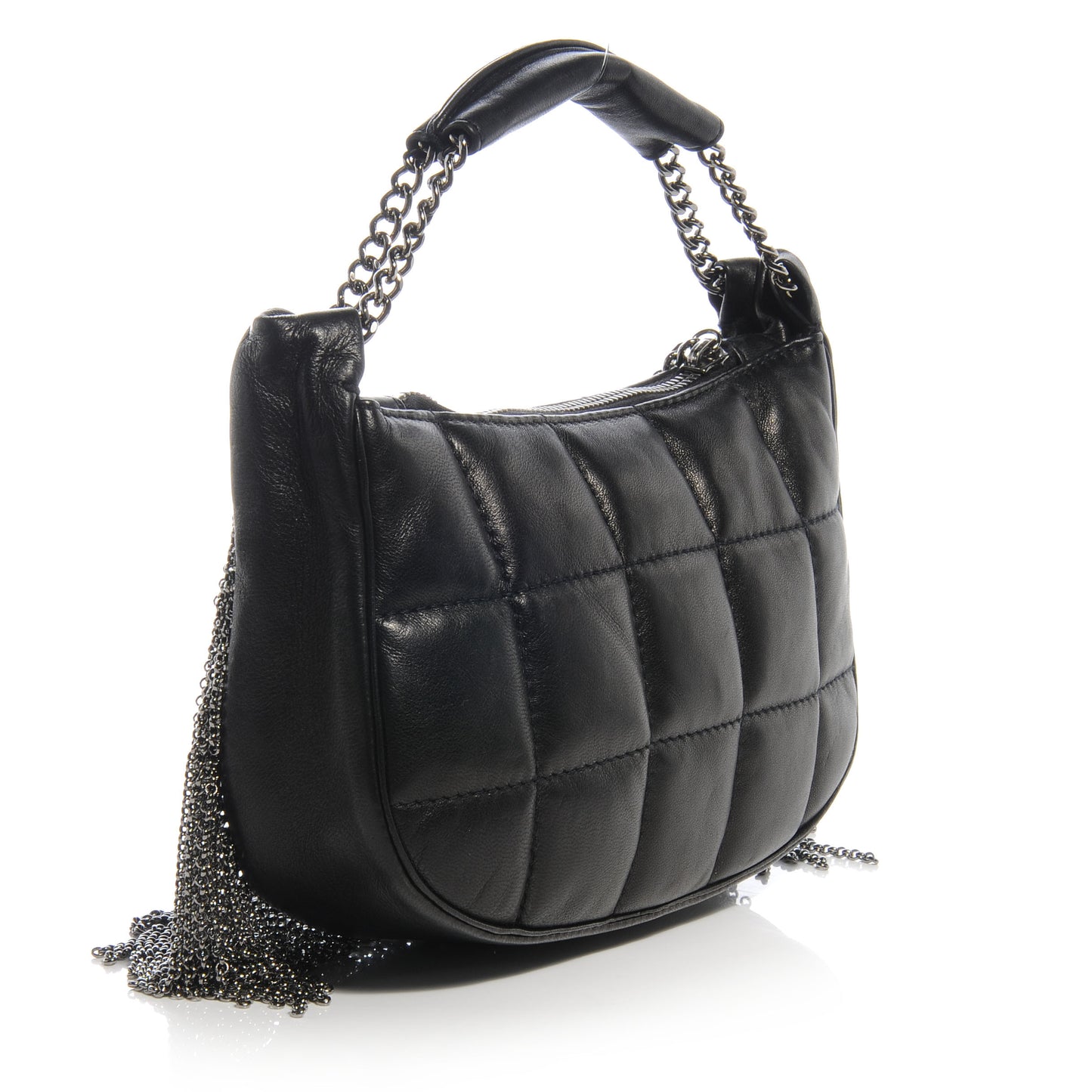 Lambskin Square Quilted Chain Fringe Pochette Black