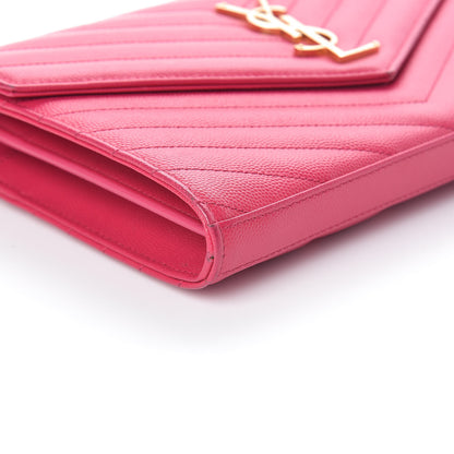 Saint Laurent Grain De Poudre Matelasse Chevron Monogram Chain Wallet Rose Clair 8 of 9