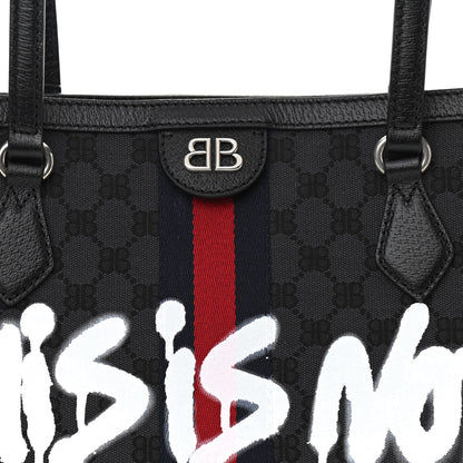 Gucci X BALENCIAGA BB Monogram Web Graffiti Medium Ophidia Shopping Tote Black 8 of 11