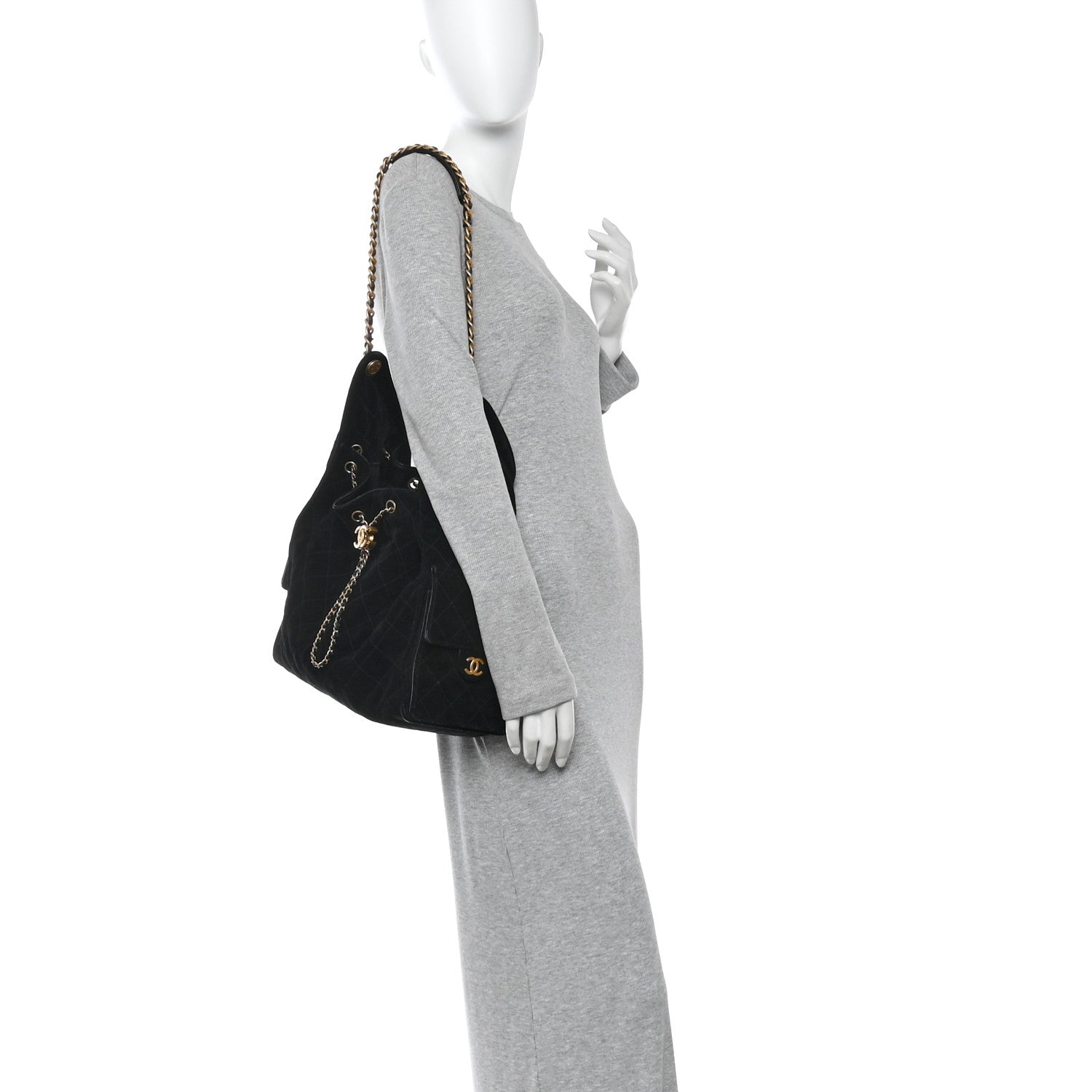 Chanel Suede Quilted Medium Chanel 25 Handbag Black 2 of 13