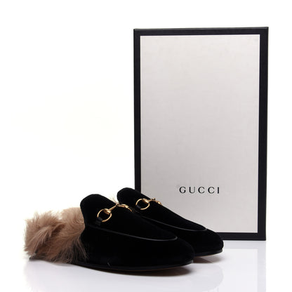 Gucci Velvet Fur Womens Princetown Slippers 35.5 Black 10 of 10