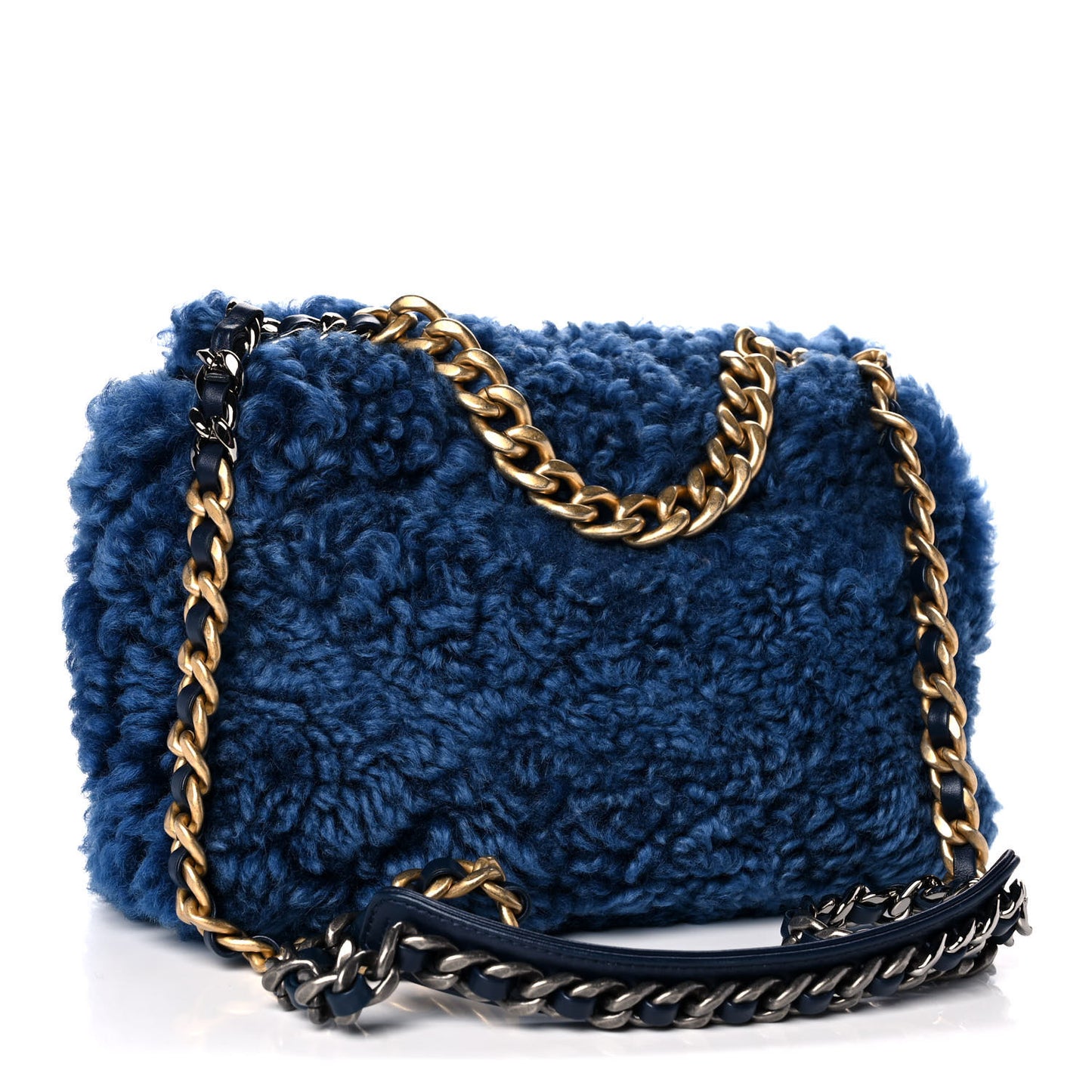 Shearling Sheepskin Large Chanel 19 Flap Blue