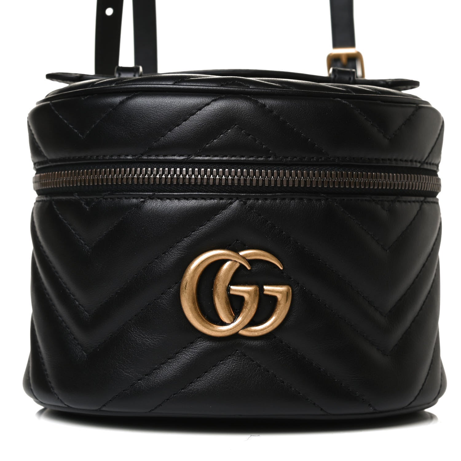Gucci Calfskin Matelasse Mini GG Marmont Round Backpack Black 7 of 12
