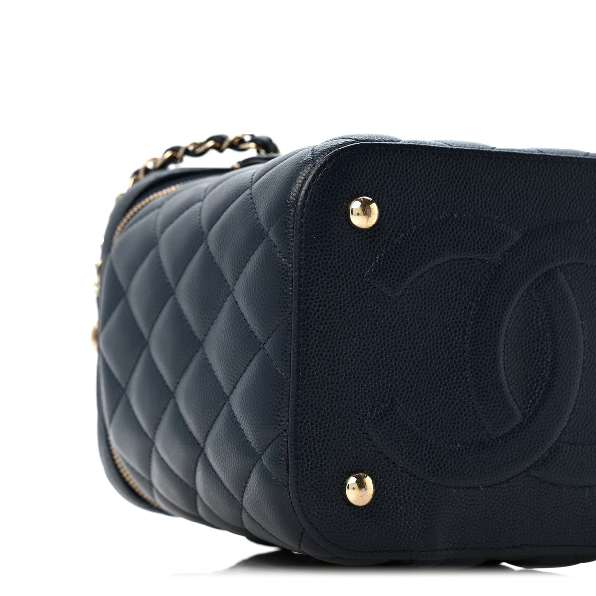 Chanel Caviar Quilted Small Top Handle Vanity Case With Chain Navy Blue 9 of 11
