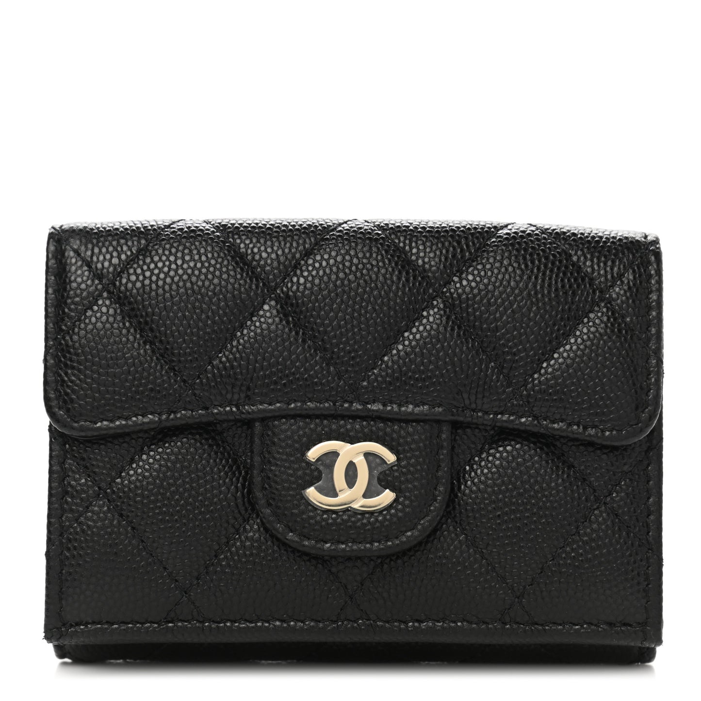 Caviar Quilted Double Flap Wallet Black