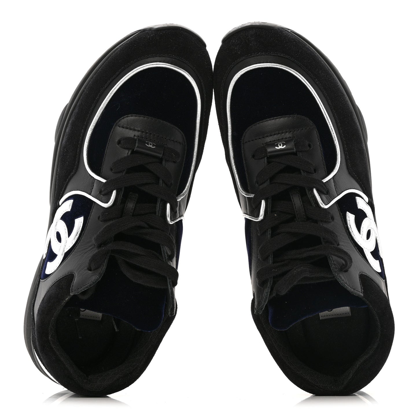 Suede Velvet Lambskin Mens CC Sneakers 44 Black Blue Silver