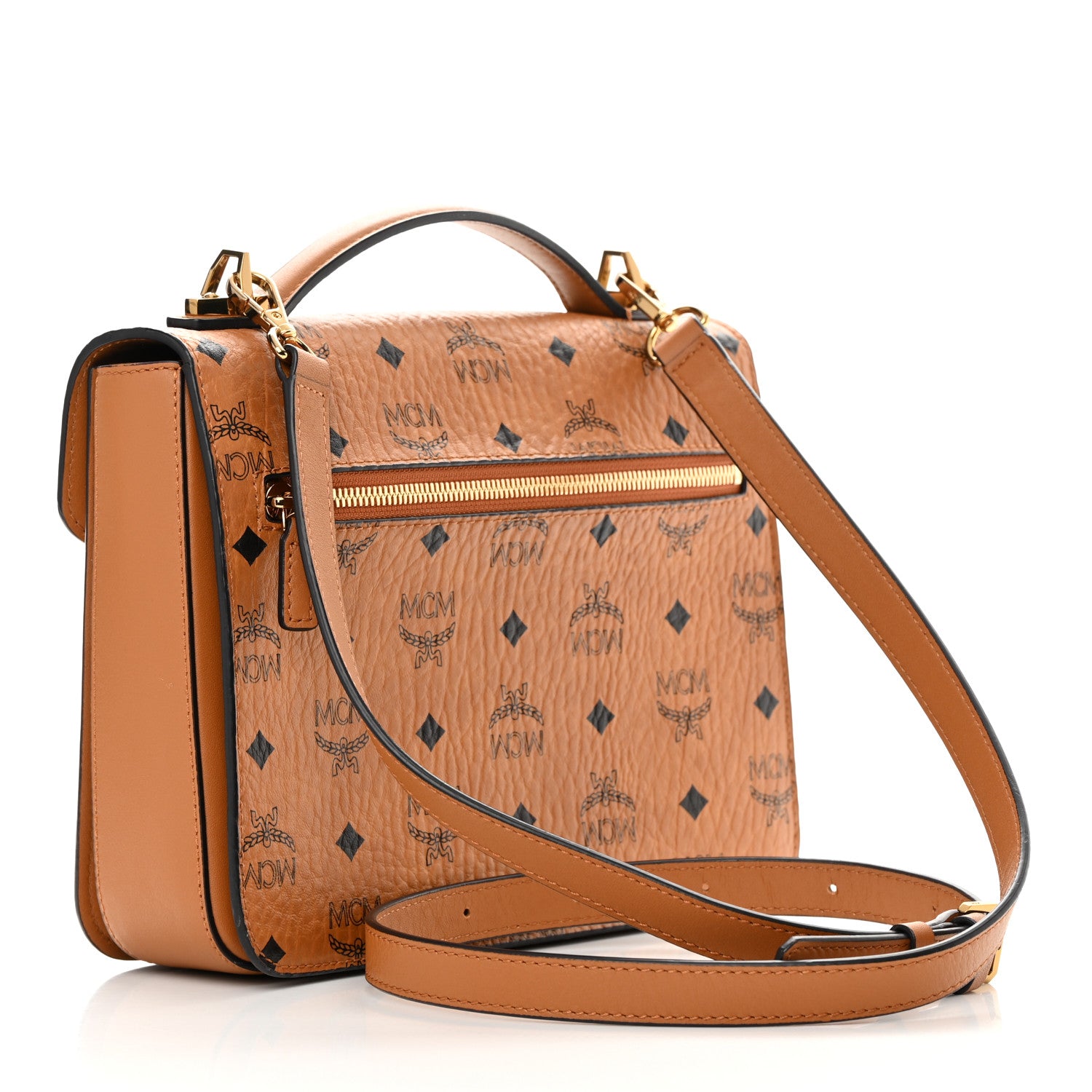 MCM Visetos Medium Patricia Satchel Cognac 3 of 14