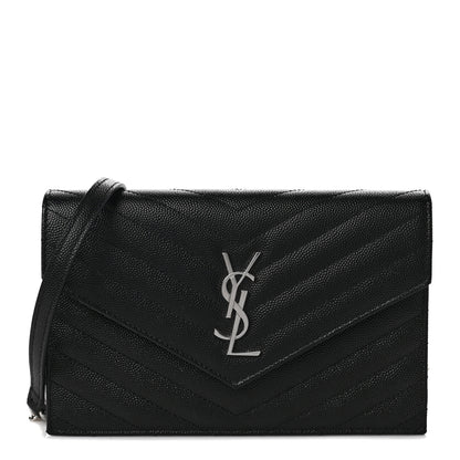 Saint Laurent Grain De Poudre Matelasse Chevron Monogram Envelope Chain Wallet Black 1 of 9