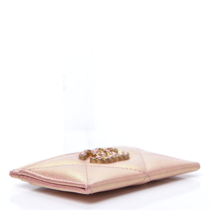 Chanel Iridescent Calfskin Quilted Chanel 19 Card Holder Pink 3 of 7