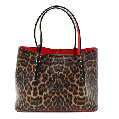 Christian Louboutin Calfskin Empire Leopard Print Spiked Small Cabarock Shopper Tote Brown 1 of 10