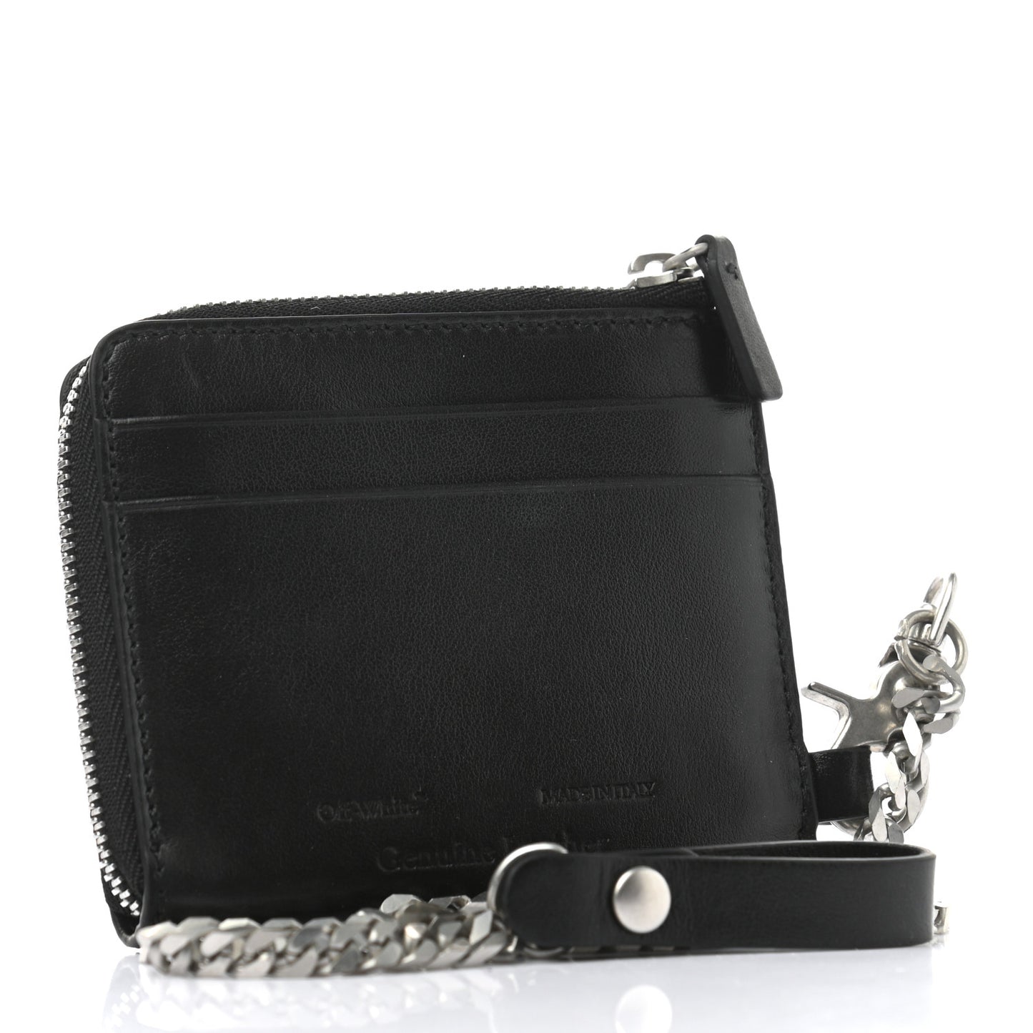 Calfskin Zip Chain Wallet Black