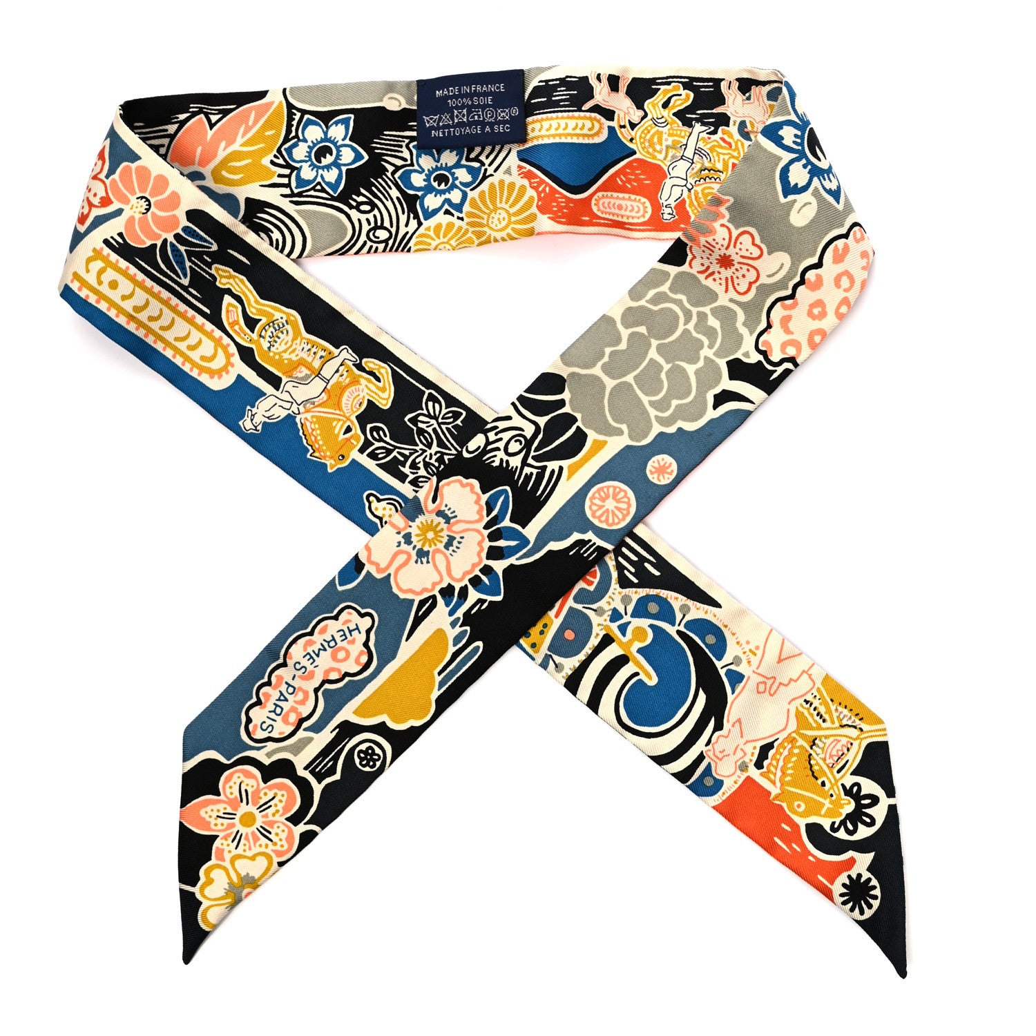 Hermes Silk Bingata Twilly Vert Black Saumon 1 of 4