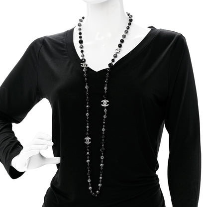Chanel Ruthenium Pearl Beaded CC Long Necklace Black 2 of 5