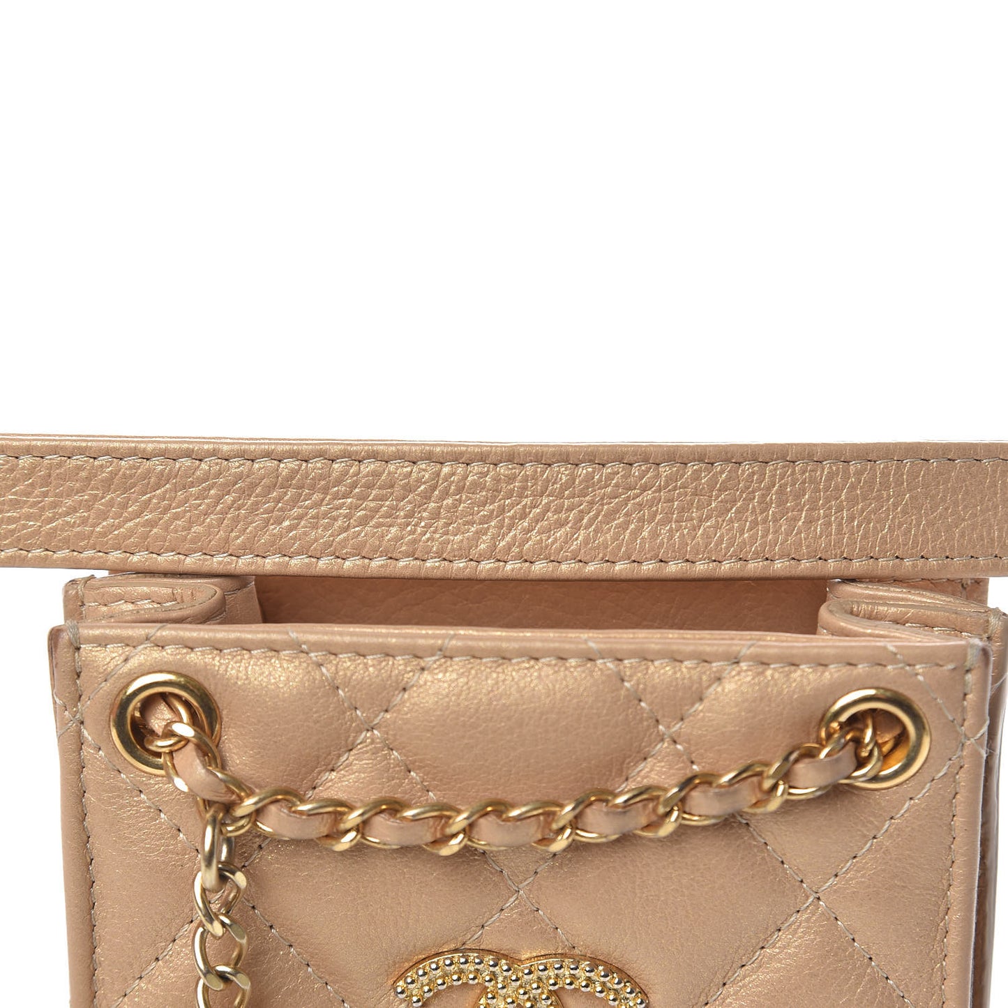 Metallic Calfskin Quilted Crossbody CC Phone Holder Gold