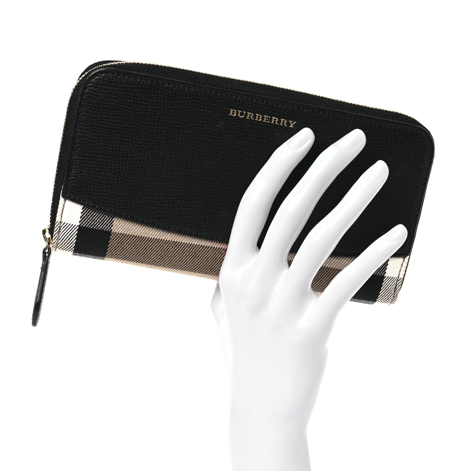 Burberry Calfskin Haymarket Check Elmore Zip Around Wallet Black 2 of 14