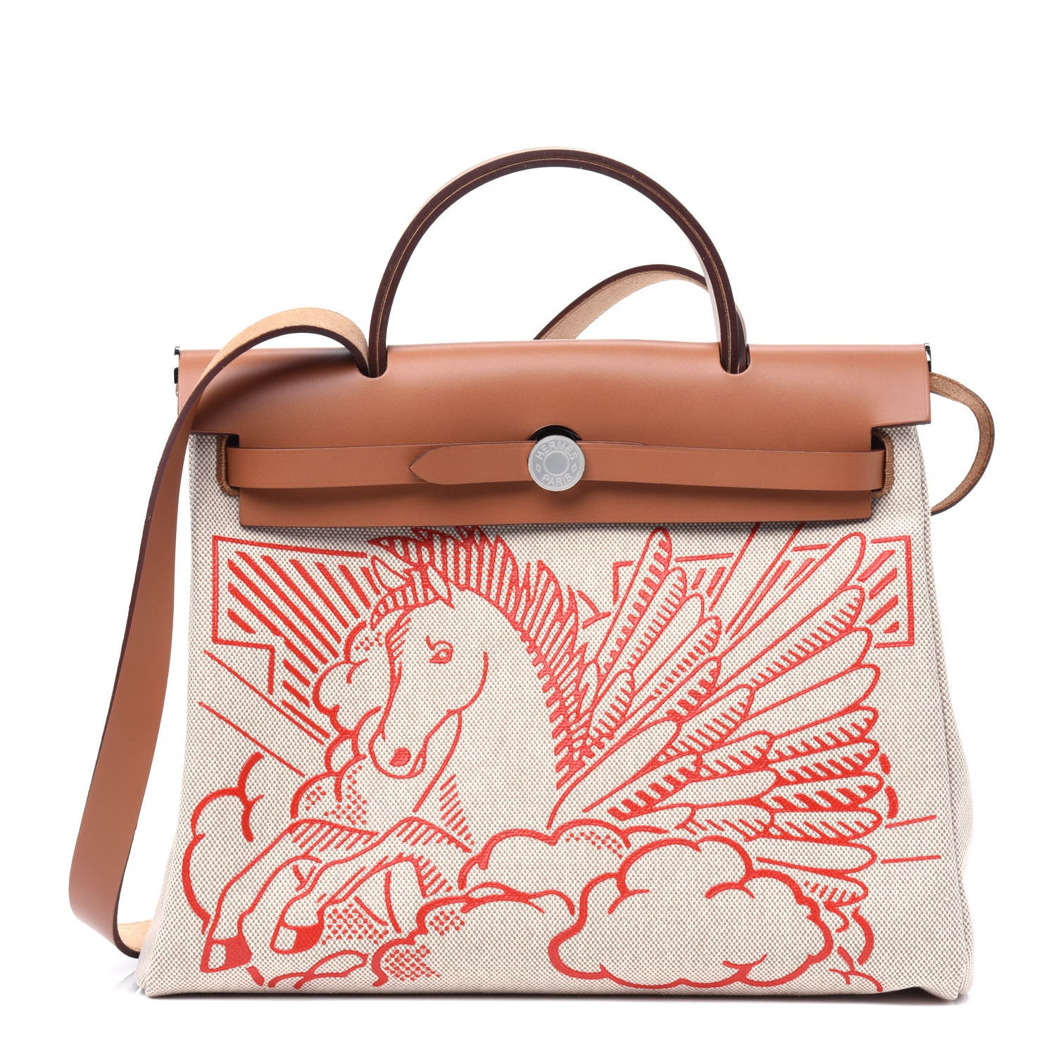Hermes Vache Hunter Toile Pegase Pop Herbag Zip Retourne 31 PM Capucine Ecru 4 of 13