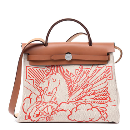 Hermes Vache Hunter Toile Pegase Pop Herbag Zip Retourne 31 PM Capucine Ecru 4 of 13
