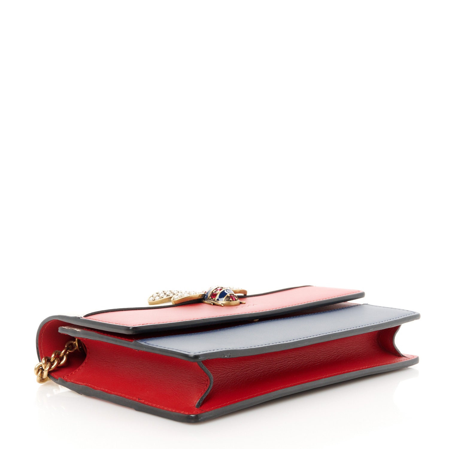 Gucci Calfskin Queen Margaret Chain Wallet Blue Agata Hibiscus Red Mystic White 4 of 9
