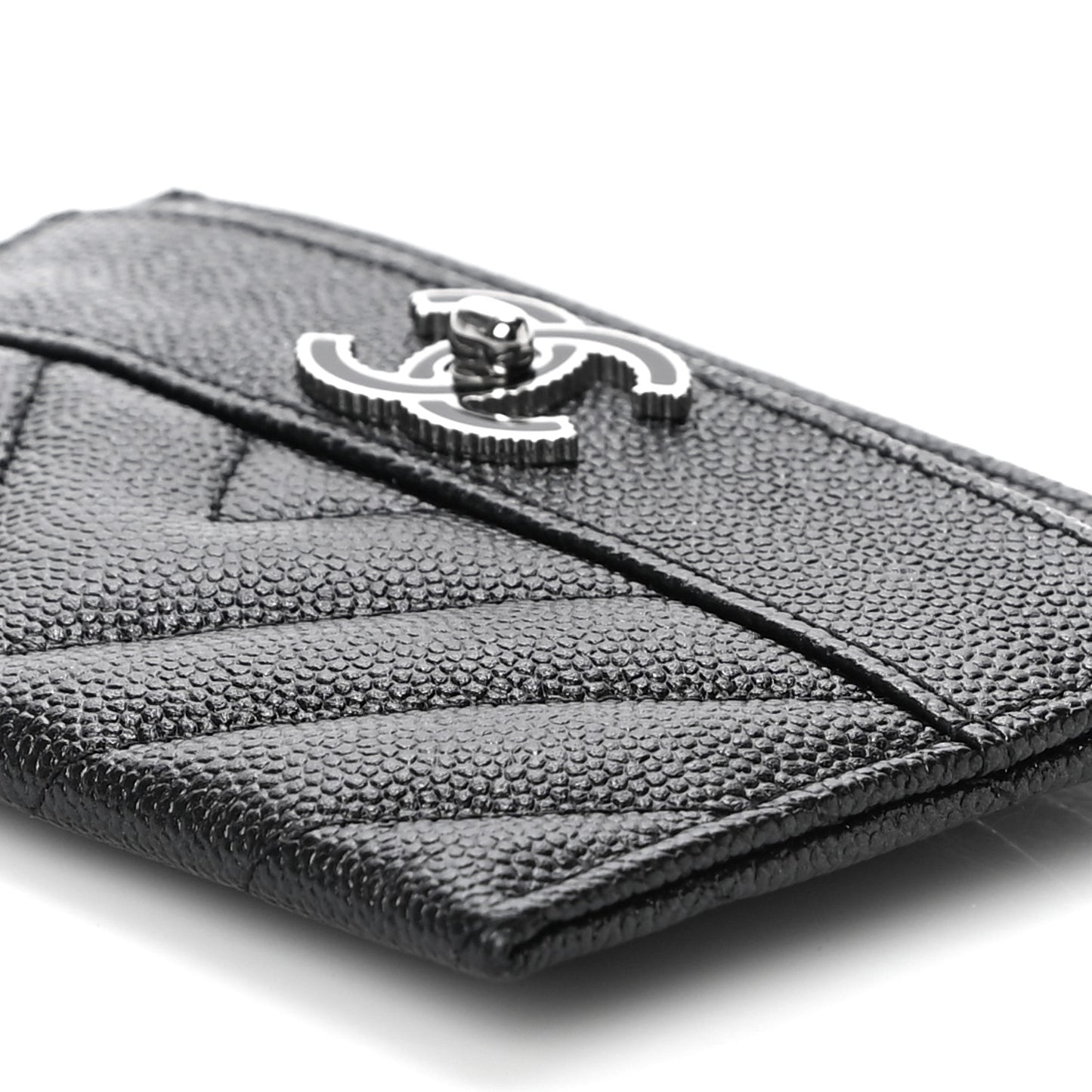 Caviar Chevron Quilted Vintage Mademoiselle Card Holder Black