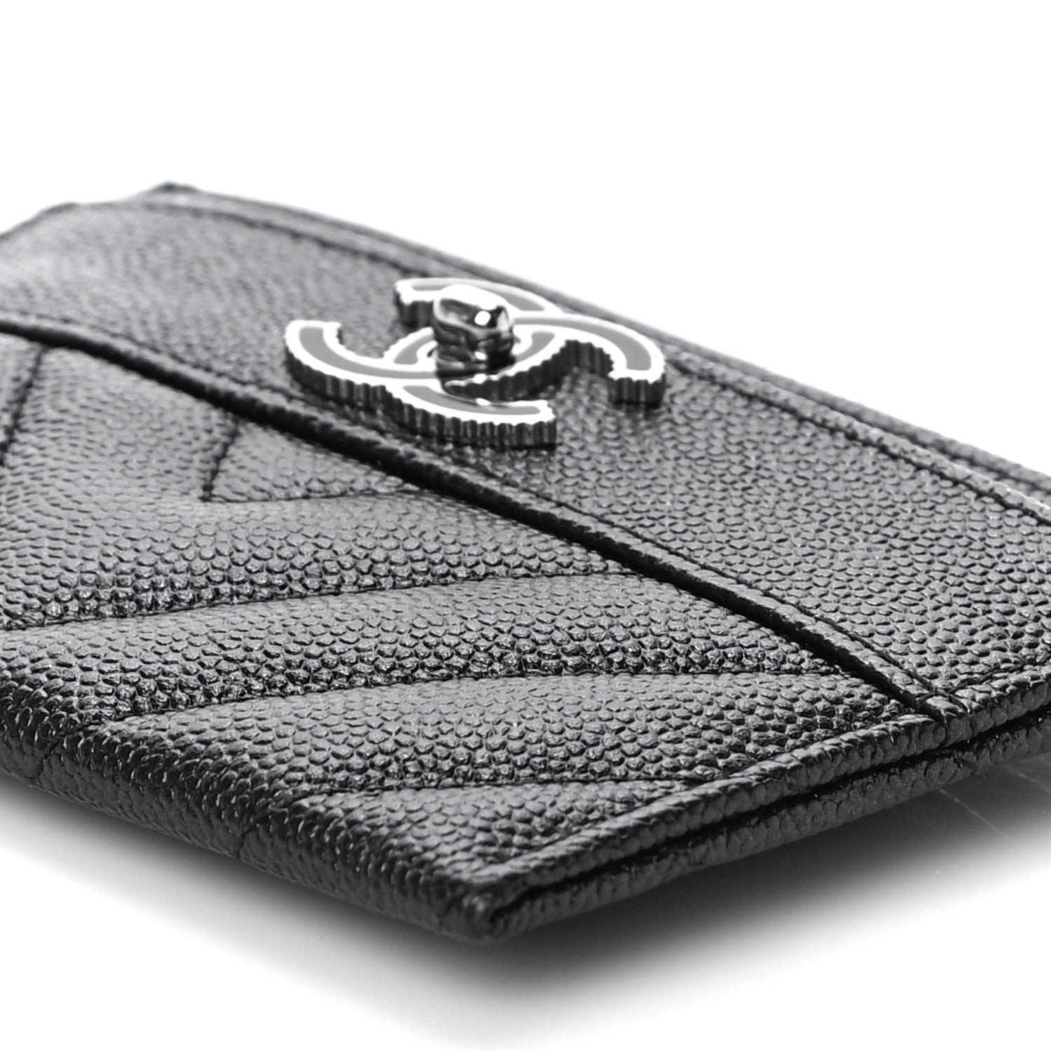 Chanel Caviar Chevron Quilted Vintage Mademoiselle Card Holder Black 11 of 12