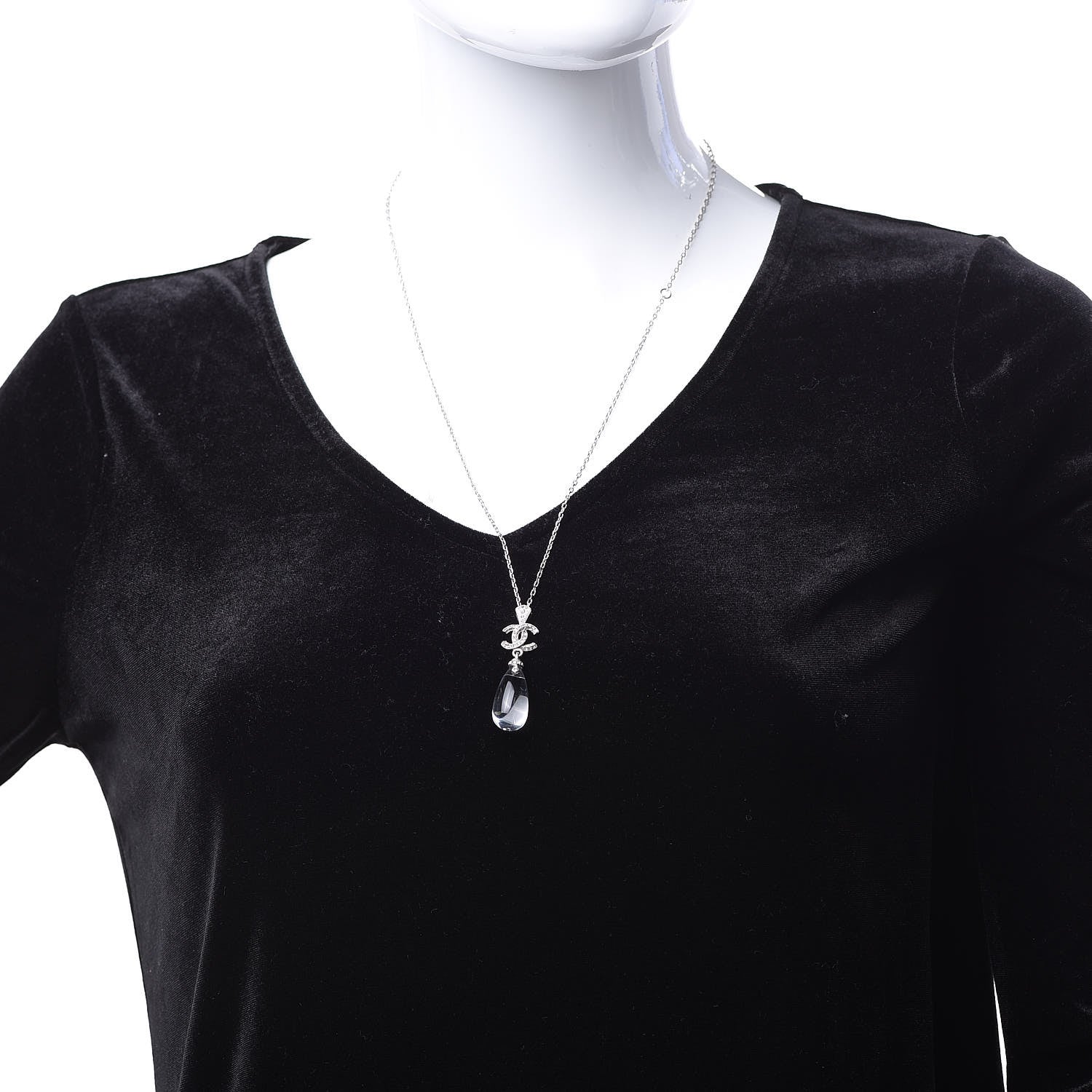 Chanel Crystal Resin CC Drop Pendant Necklace Silver 2 of 6